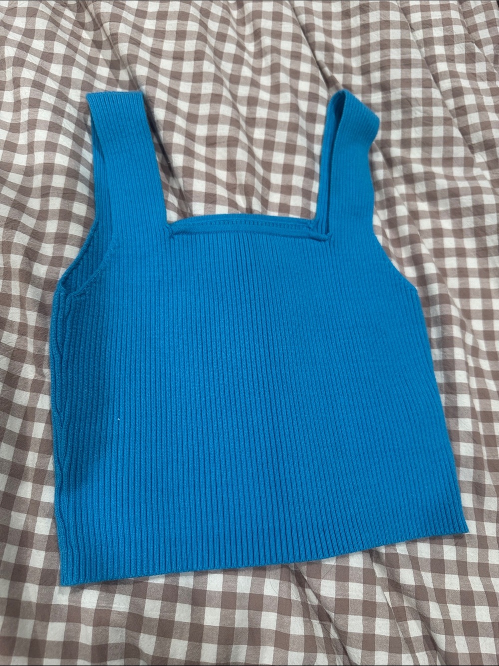 SHEIN Blue Ribbed Square-Neck Tank